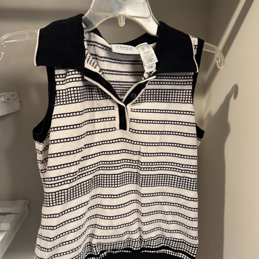Liz Golf White & Black Patterned Fitted Polo Tank Top | Women’s Small